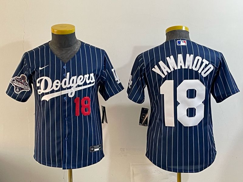 Youth Nike 2026 Los Angeles Dodgers #18 Yamamoto Blue Stripe Game MLB Jersey 121111